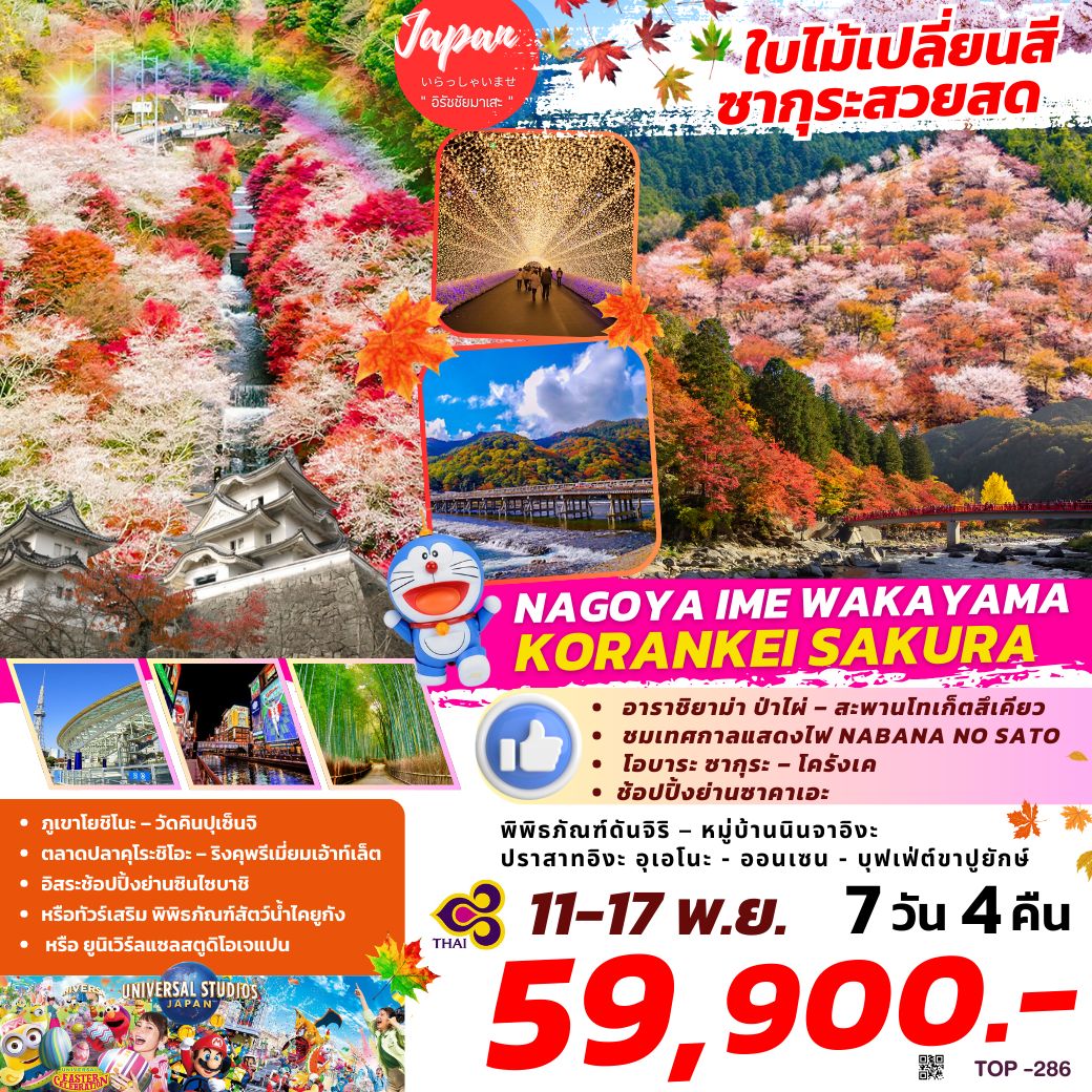 ทัวร์ญี่ปุ่น NAGOYA IME WAKAYAMA KORANKEI SAKURA 7วัน 4คืน (TG)