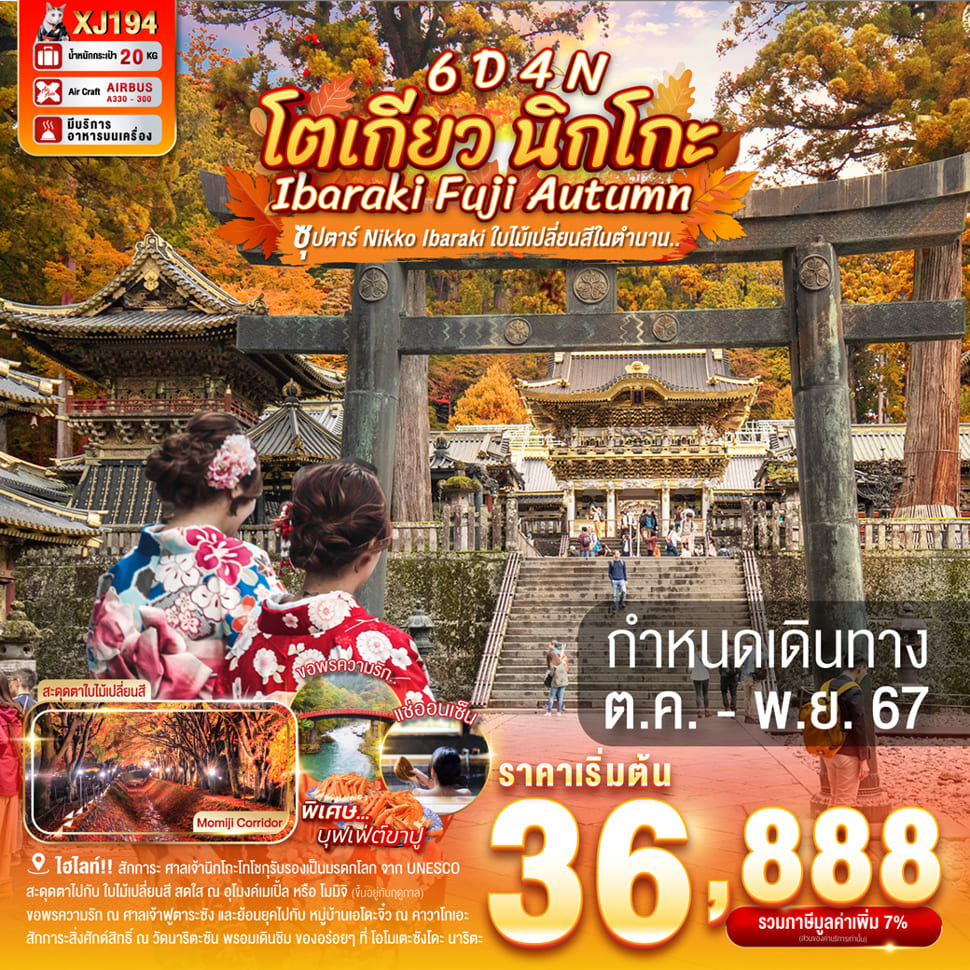 ทัวร์ญี่ปุ่น TOKYO IBARAKI NIKO FUJI AUTUMN ซุปตาร์ NIKKO IBARAKI ใบไม้เปลี่ยนสีในตำนาน 6วัน 4คืน (XJ)