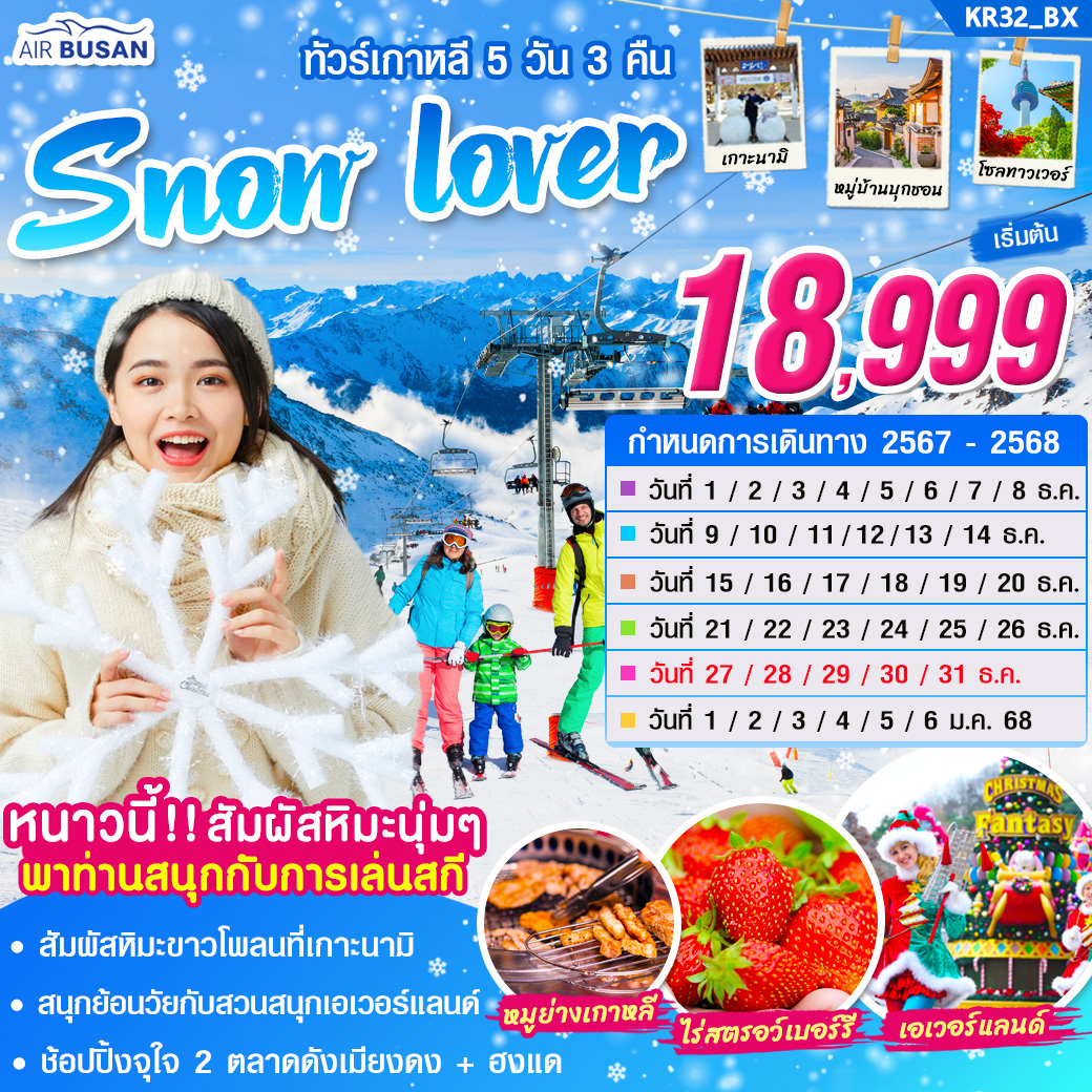 ทัวร์เกาหลี SNOW LOVER 5วัน 3คืน (BX)